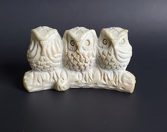 Archana Craft Hand Carved Stone 3 Owls Figurine, Wise Owls Home Décor, Made In India