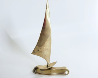 Brass Sailboat Figurine, Vintage Brass Home Decor, Mid Century Solid Brass