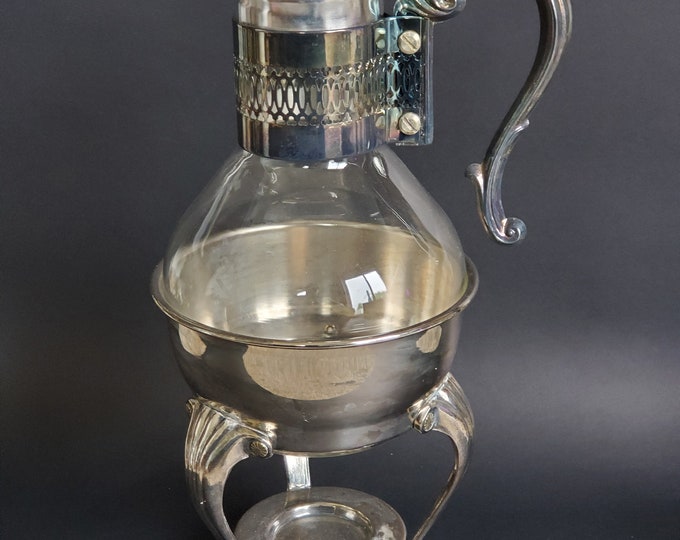 Rogers Silver Plate and Glass Coffee Carafe With Warmer Stand, Glass