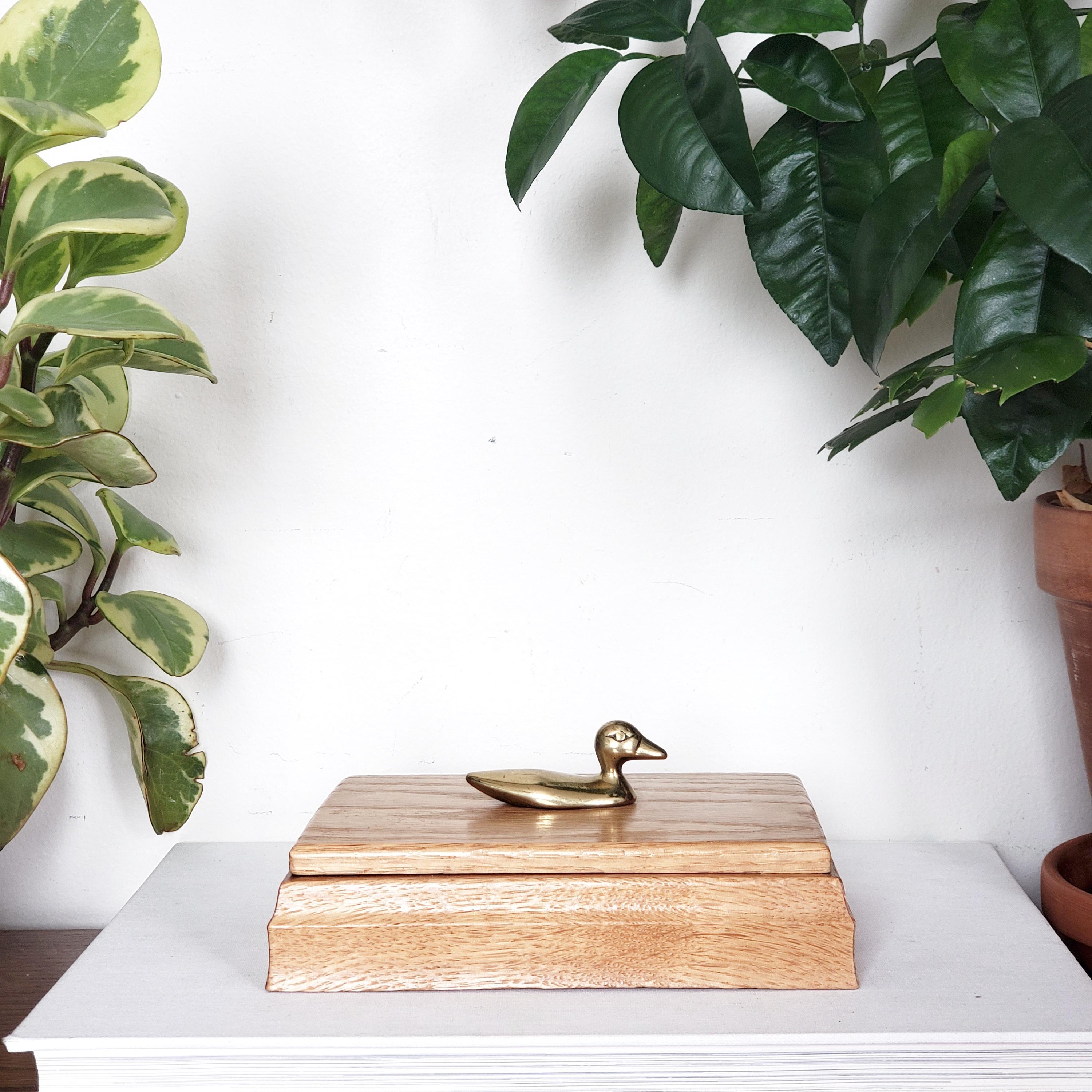 MCM Wooden Box For 2 Decks Of Cards With a Brass Duck On The Lid, Mid Century Modern Home Décor