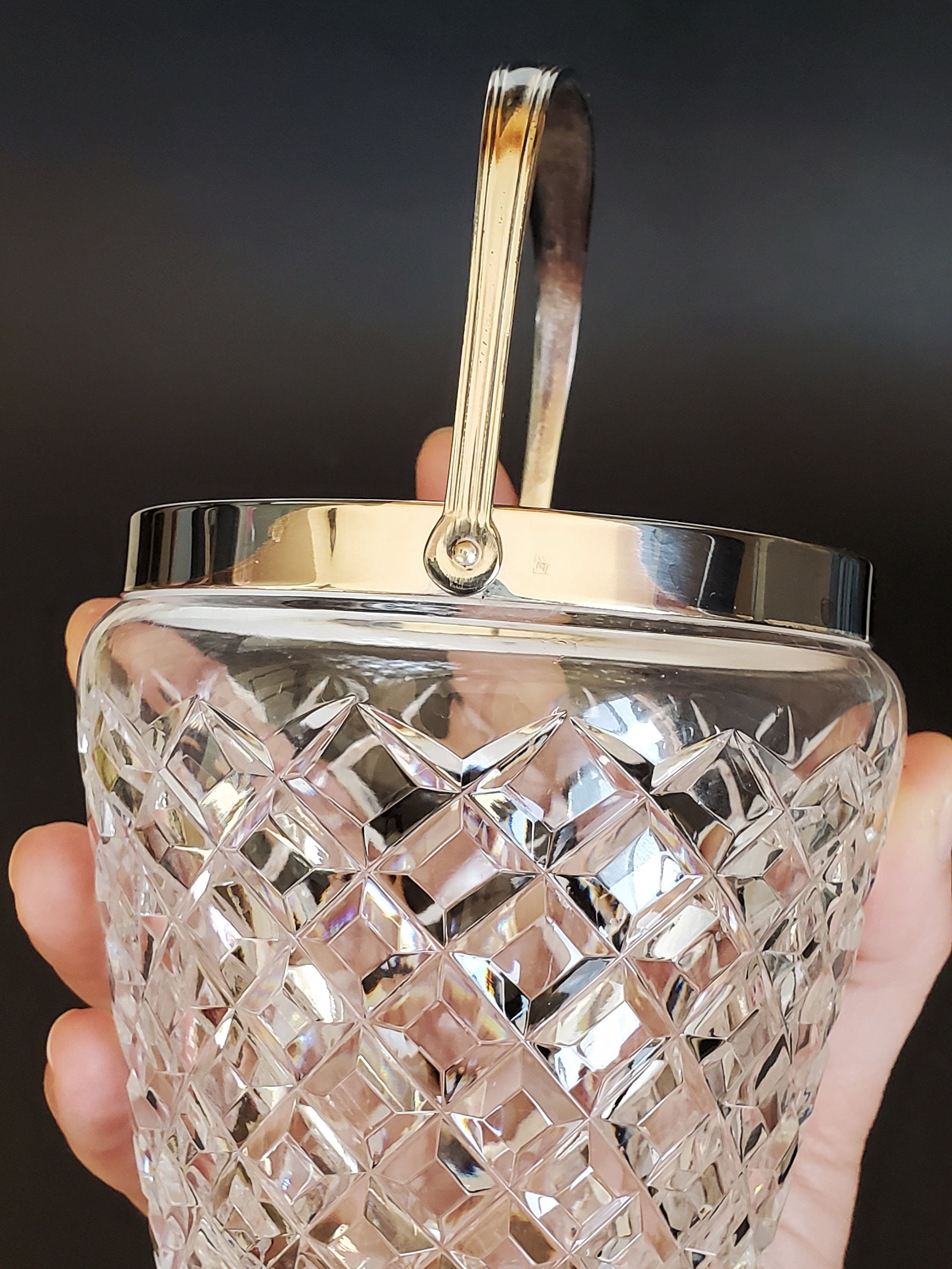 WMF Ice Bucket, Cut Crystal Ice Bucket With Silver Plate Handle, Made