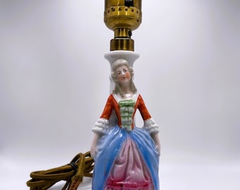 Porcelain Victorian Figural Lamp Made in Germany Woman Lady Boudoir Lamp - Tested & Works!