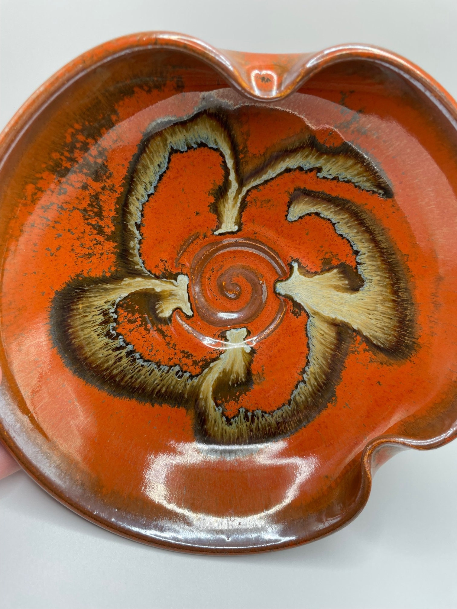 Tracy Dotson Pottery Art Bowl Vintage Orange Brick Red Swirl Etsy