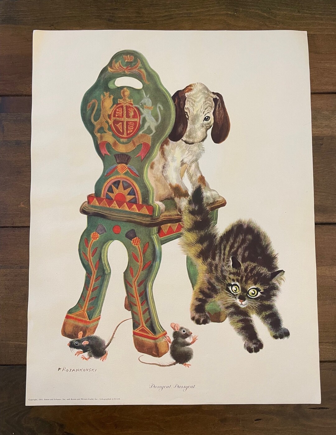 1945 Lithograph Pussycat Pussycat Feodor Rojankovsky Mother Goose ...