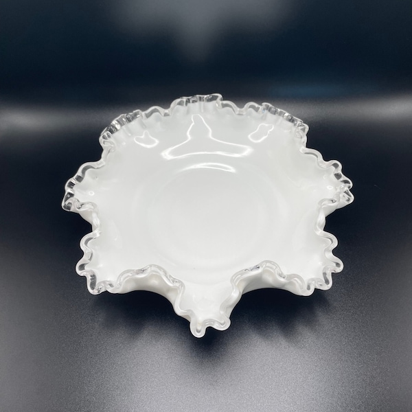 Fenton White Silver Crest Ruffle Bowl Dish