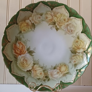 Vintage PT Germany Porcelain Serving Platter: Green, Cream, and Roses