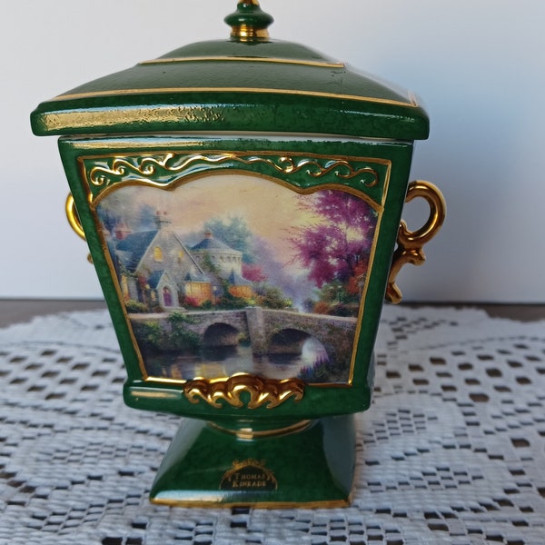 Thomas Kinkade Music/Trinket  Box Vintage Lamplight Manor Heirloom Porcelain Music Box Collection Plays "You Light Up My Life"