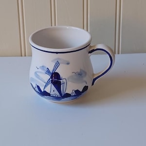 Delft Blue DAIC Hand Painted Mug Blue/White Windmill Vintage 1980's
