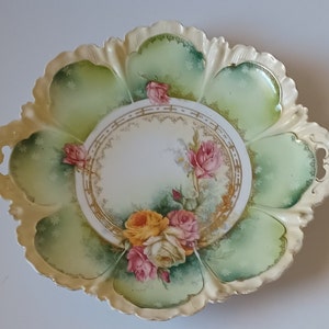 Vintage Floral Platter: Embossed Roses, Gold Filigree, Scalloped Rim