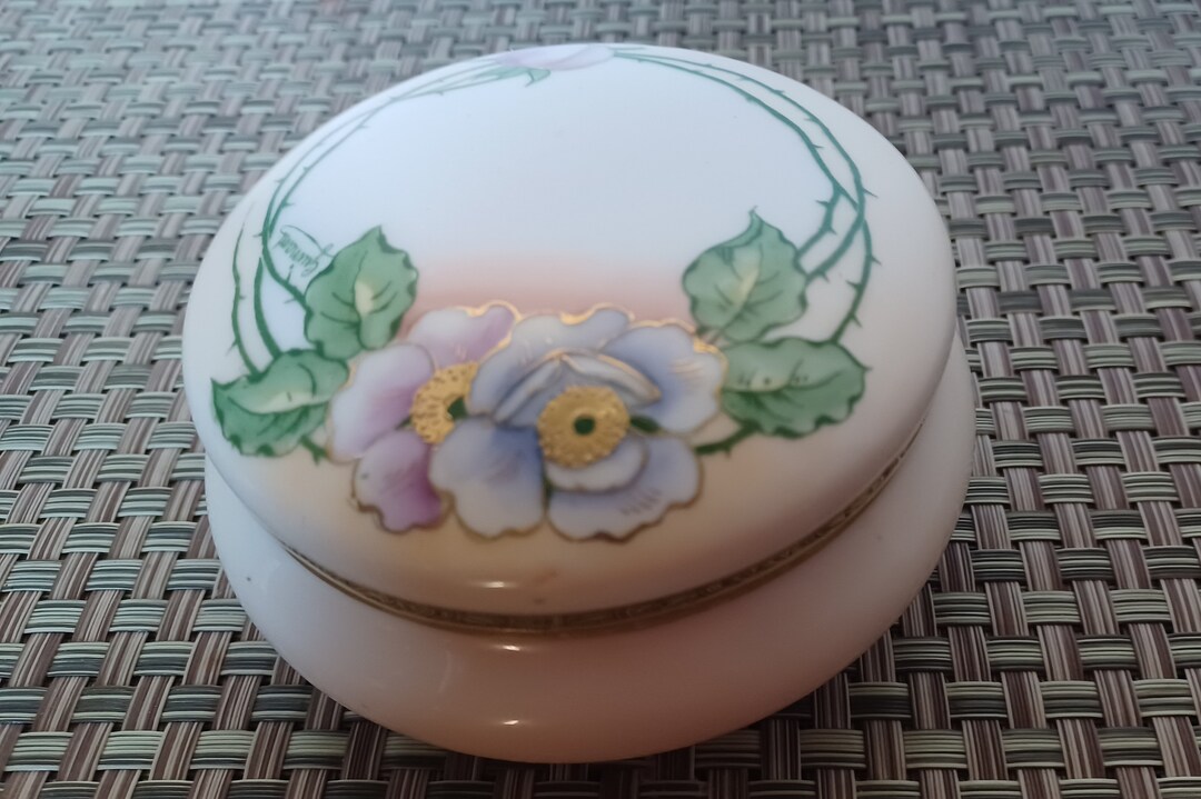 Antique Porcelain Powder Box With Lid Bavarian Zs&co Floral Pattern