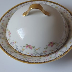 Antique Theodore Haviland Limoges Butter Dish: Spa Pattern, Gold Floral Trim