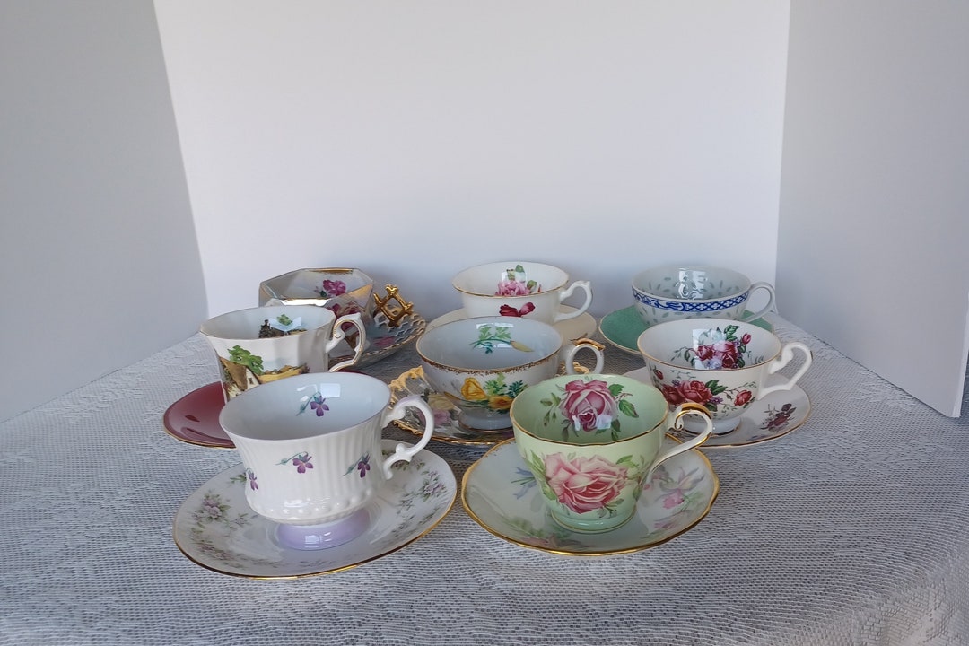 Mismatched Teacups and Saucers 8 Sets Vintage Pastels Florals Etsy