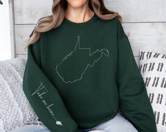 West Virginia Sweatshirt West Virginia State Outline WV Sweater Mountain Mama, Country Roads Sweater Apparel West Virginia Gift WV Mountains