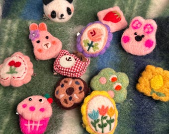 Handmade Wool Felt Brooches: Kawaii Animal & Flower Pins