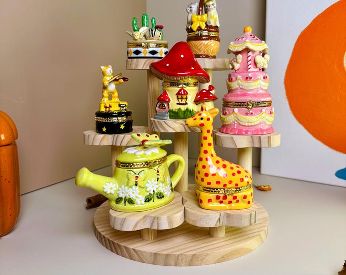 Trinket Box Hand Painted Porcelain Hinged Ring box | Mushroom|Teapot|Cat| Giraffe |Strawberry Birthday Cake| CowI Bear CakeI Pink Carousel
