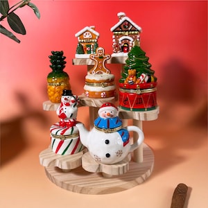 Cute Trinket box, Jewelry Box Hand Painted Porcelain, Ring box, for Family, Pineapple, Snowman, Christmas Tree, tea pot