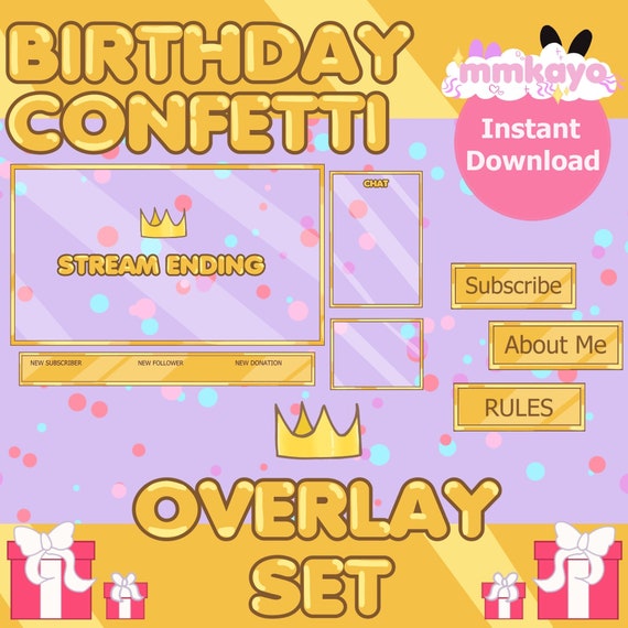 Gold Themed Birthday Confetti Stream Twitch Overlay Set Design Etsy UK