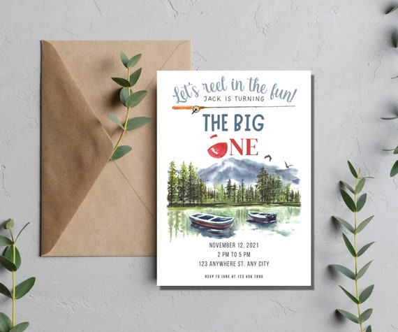 Let’s reel in the fun, turning the BIG one! Fishing first birthday theme,  bass fishing birthday invitation printable, 1st birthday