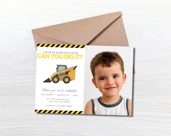 Can you dig it, construction themed birthday party invitation, boys birthday invitation, any age, digger, construction theme, dump truck