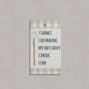 Merci d'avoir rendu mon anniversaire S'more amusant, étiquette de remerciement sur le thème du camping, sac de cadeaux merci, anniversaire sur le thème s'more, décoration de fête, merci
