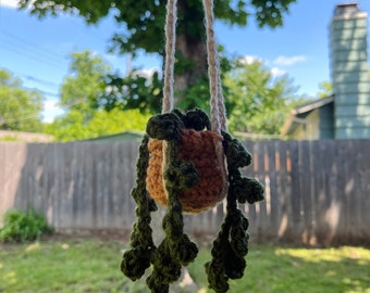 Crochet Hanging Potted Plant, Crochet car decor, Crochet small plant, Crochet car plant, Hanging crochet plant
