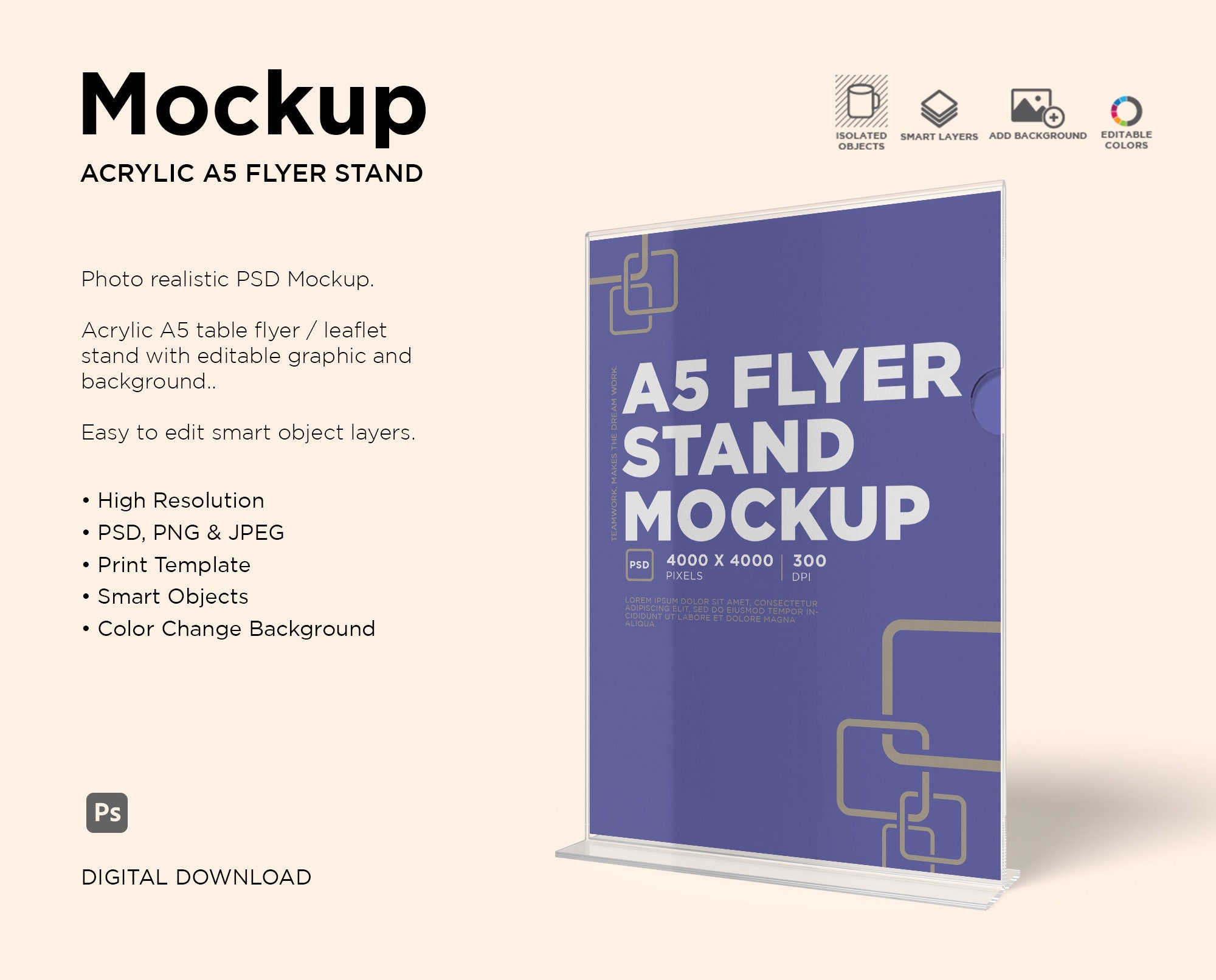 Acrylic Sign Holder Mockup, Acrylic Menu, Sign Stand, Table Top Menu