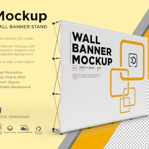Exhibition Wall Banner Cloth Straight Display Stand isolated 3D Render photorealistic perspective view Mockup