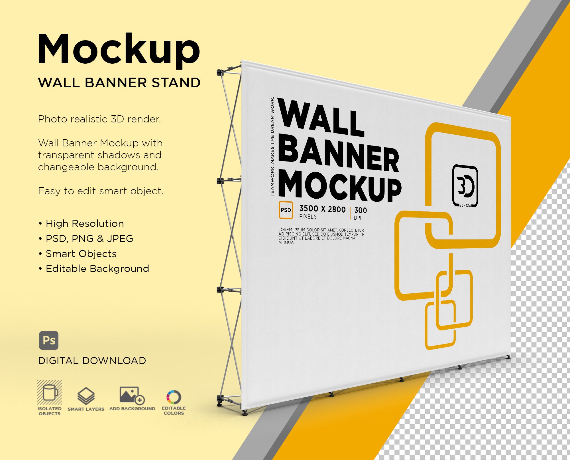 Exhibition Wall Banner Cloth Straight Display Stand Isolated 3D Render