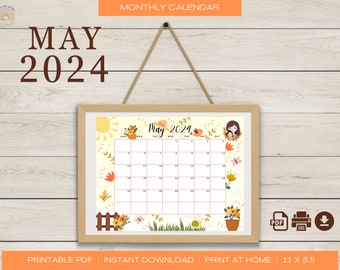 Printable May 2024 Calendar, Spring Calendar, Monthly Calendar |       11 x 8.5 | PDF | PRINTABLE