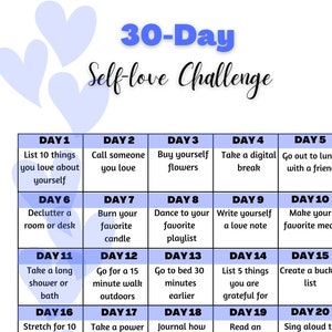 30 Day Self Love Challenge Printable - Etsy