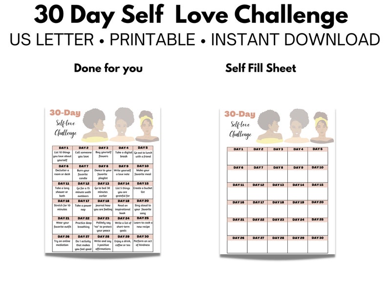 30 Day Self Love Challenge | Printable | Self Care | Wellness | Monthly ...