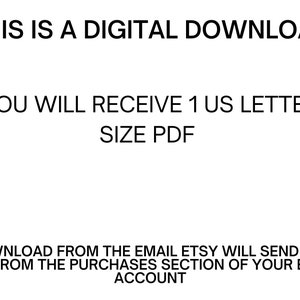 K&ouml;nnte beinhalten: Text auf wei&szlig;em Hintergrund, der lautet: "Dies ist ein digitaler Download. Sie erhalten 1 PDF im US-Letter-Format. Laden Sie es von der E-Mail herunter, die Etsy Ihnen sendet, oder aus dem Kaufbereich Ihres Etsy-Kontos."