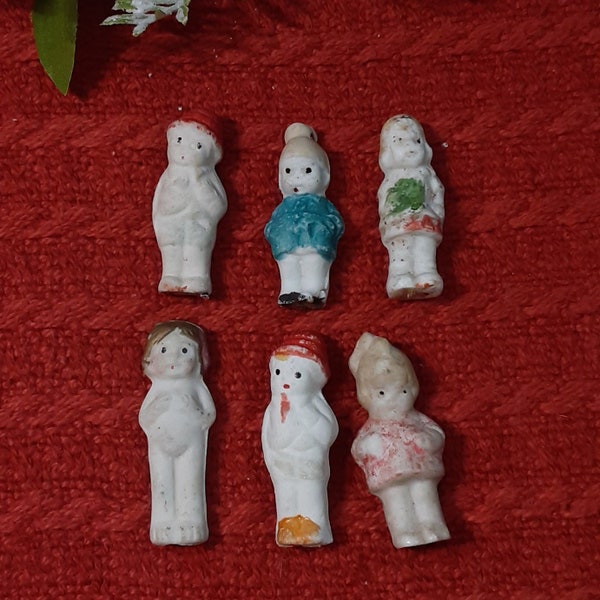 SIX Vintage Bisque Penny Dolls, Frozen Charlotte ~ Collectible Mini Dolls ~ Japan, Sold as Lot