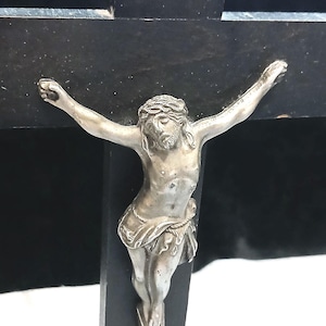 Dark Wood Crucifix with Pewter Tone Corpus - 11&quot; Tall