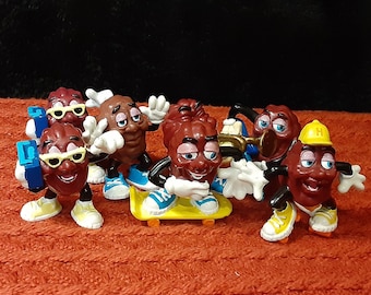 Seven California Raisins Figures ~ 1980s Toys ~ Throwback Childhood Memories
