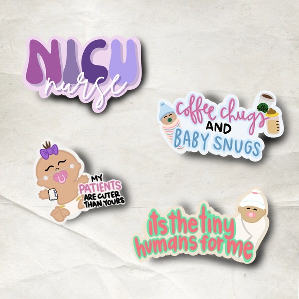 nicu nurse sticker pack; stickers for nicu nurses; hand drawn stickers; stickers for nurses
