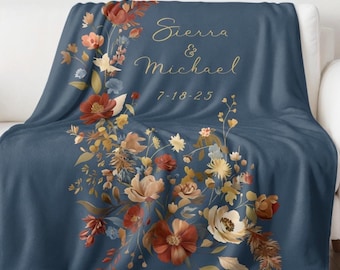 Personalized Floral Velveteen Plush Blanket, Gift for Bride, Bridal Shower Gift, Cozy Throw Gift, Wedding Keepsake, Custom Name Throw