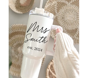Mrs. 40 oz tumbler, Mrs. personalized tumbler, Bride personalized 40 oz tumbler, bride tumbler with handle, bride wedding gift, bride cup
