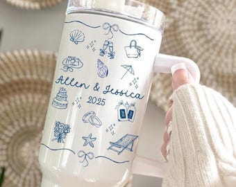 40 oz bride tumbler for beach wedding with handle and straw personalized bridal gift for destination wedding tropical bride cup future Mrs.