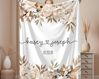 Velveteen Plush Blanket, Personalized Wedding Gift, Floral Wedding Blanket, Wedding Shower Gift, Engagement Gift Idea, New Couple Gift