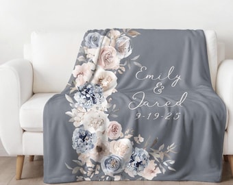 Velveteen Plush Blanket, Personalized Wedding Gift, Floral Wedding Blanket, Wedding Shower Gift, Engagement Gift Idea, New Couple Gift
