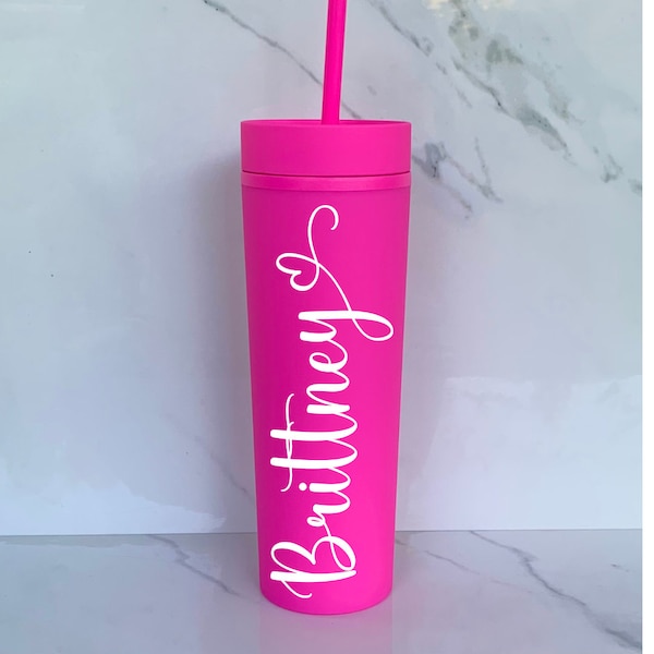 Personalized matte skinny tumbler, Matte tumbler with name, Acrylic name tumbler, personalized plastic cup for teen girl gift, girl cup gift