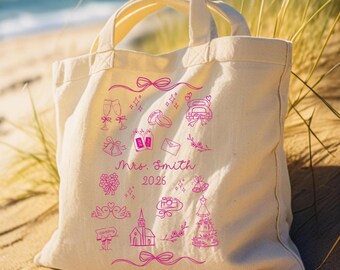 Personalized Beach Wedding Tote Bag, Custom Bride Tote, Honeymoon Gift Bag, Coastal Canvas Tote, Beach Bride Gift, Bridal Shower Gift