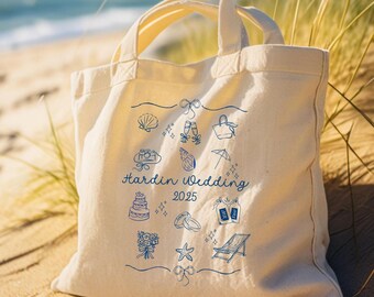 Personalized Beach Wedding Tote Bag, Custom Bride Tote, Honeymoon Gift Bag, Coastal Canvas Tote, Beach Bride Gift, Bridal Shower Gift