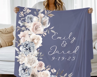 Velveteen Plush Blanket, Personalized Wedding Gift, Floral Wedding Blanket, Wedding Shower Gift, Engagement Gift Idea, New Couple Gift