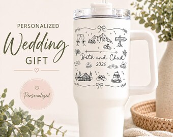 Personalized Wedding Tumbler Gift, Custom Bride & Groom Cup,  Wedding Gift, Mountain Wedding Gift, Couple Gift, Names and  Date