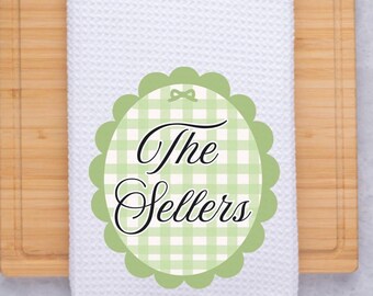 Personalized Tea Towel, Monogrammed Kitchen Towel, Wedding Gift for Couple, Custom Last Name Towel, Newlywed Gift, Bridal Shower Gift