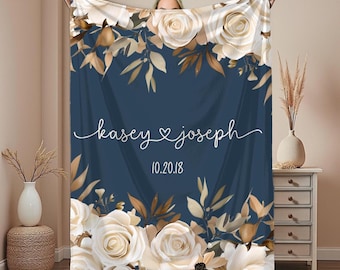 Velveteen Plush Blanket, Personalized Wedding Gift, Floral Wedding Blanket, Wedding Shower Gift, Engagement Gift Idea, New Couple Gift
