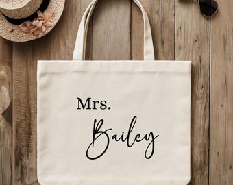 Personalized Beach Wedding Tote Bag, Custom Bride Tote, Honeymoon Gift Bag, Coastal Canvas Tote, Beach Bride Gift, Bridal Shower Gift