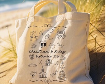 Personalized Beach Wedding Tote Bag, Custom Bride Tote, Honeymoon Gift Bag, Coastal Canvas Tote, Beach Bride Gift, Bridal Shower Gift